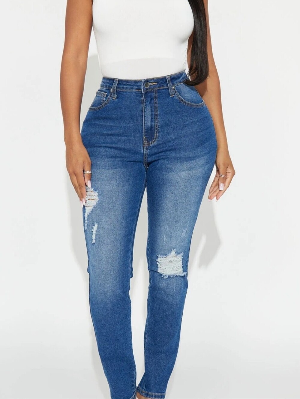 NEW!! Call It Love High Stretch Ripped Skinny Jeans - Dark Wash/Size 9-NWT - Picture 3 of 10
